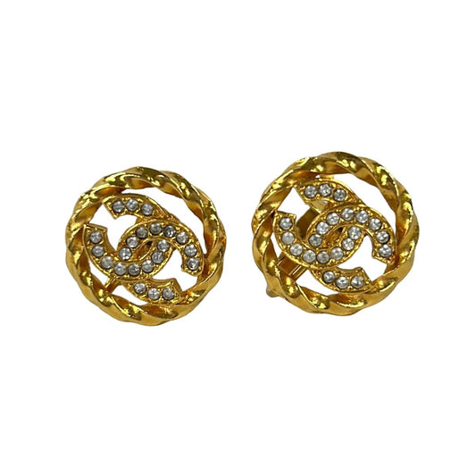Chanel Earrings Gold Clear CC Logo