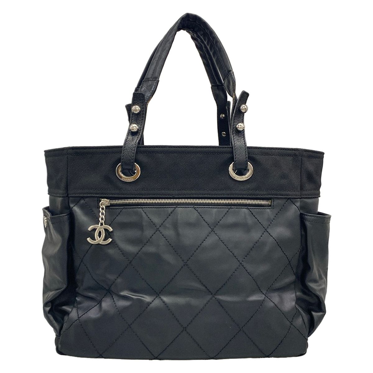 Chanel Tote Paris Biarritz GM Black Silver Leather