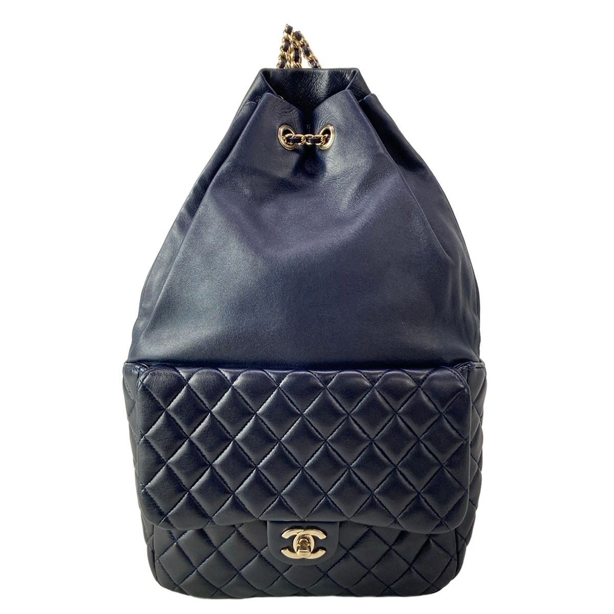 Chanel Backpack Quilted Dark Navy Chain Shoulder Gold Lambskin