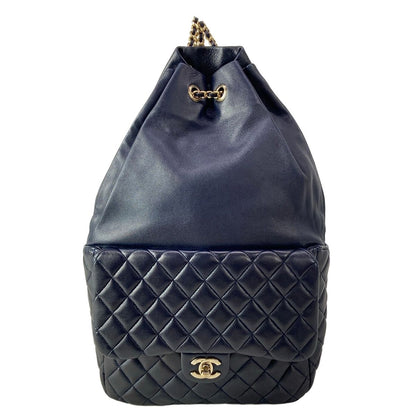 Chanel Backpack Quilted Dark Navy Chain Shoulder Gold Lambskin