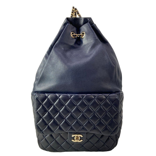 Chanel Backpack Quilted Dark Navy Chain Shoulder Gold Lambskin