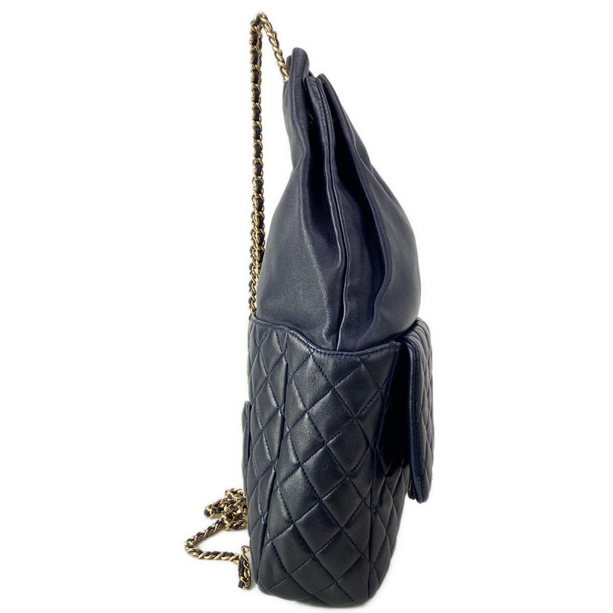 Chanel Backpack Quilted Dark Navy Chain Shoulder Gold Lambskin — view 2