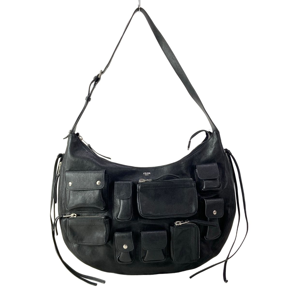 Celine Shoulder Bag Black Multi Pocket Leather