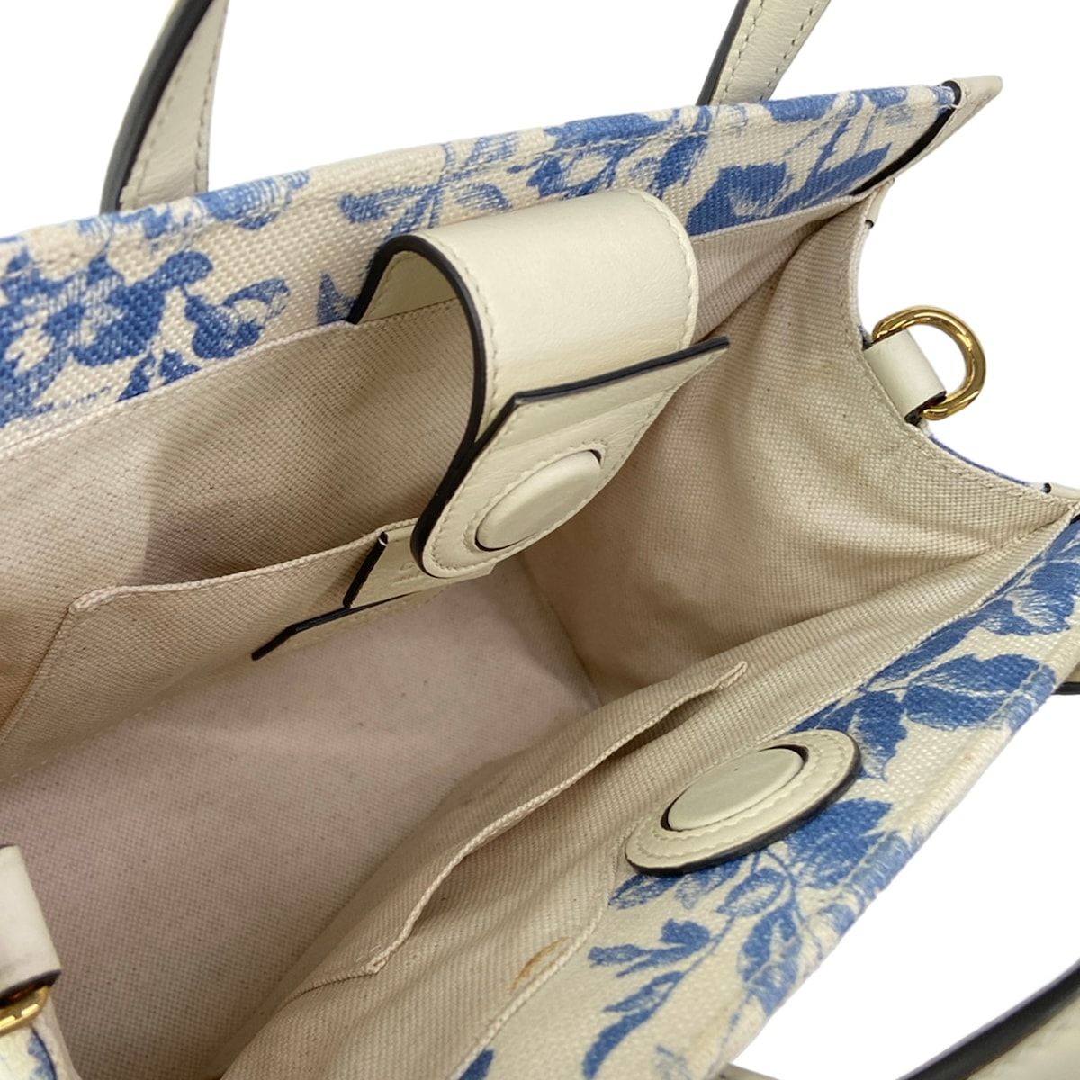 Gucci Tote GG Ribbon Herbarium Ivory Blue Floral Leather — view 7
