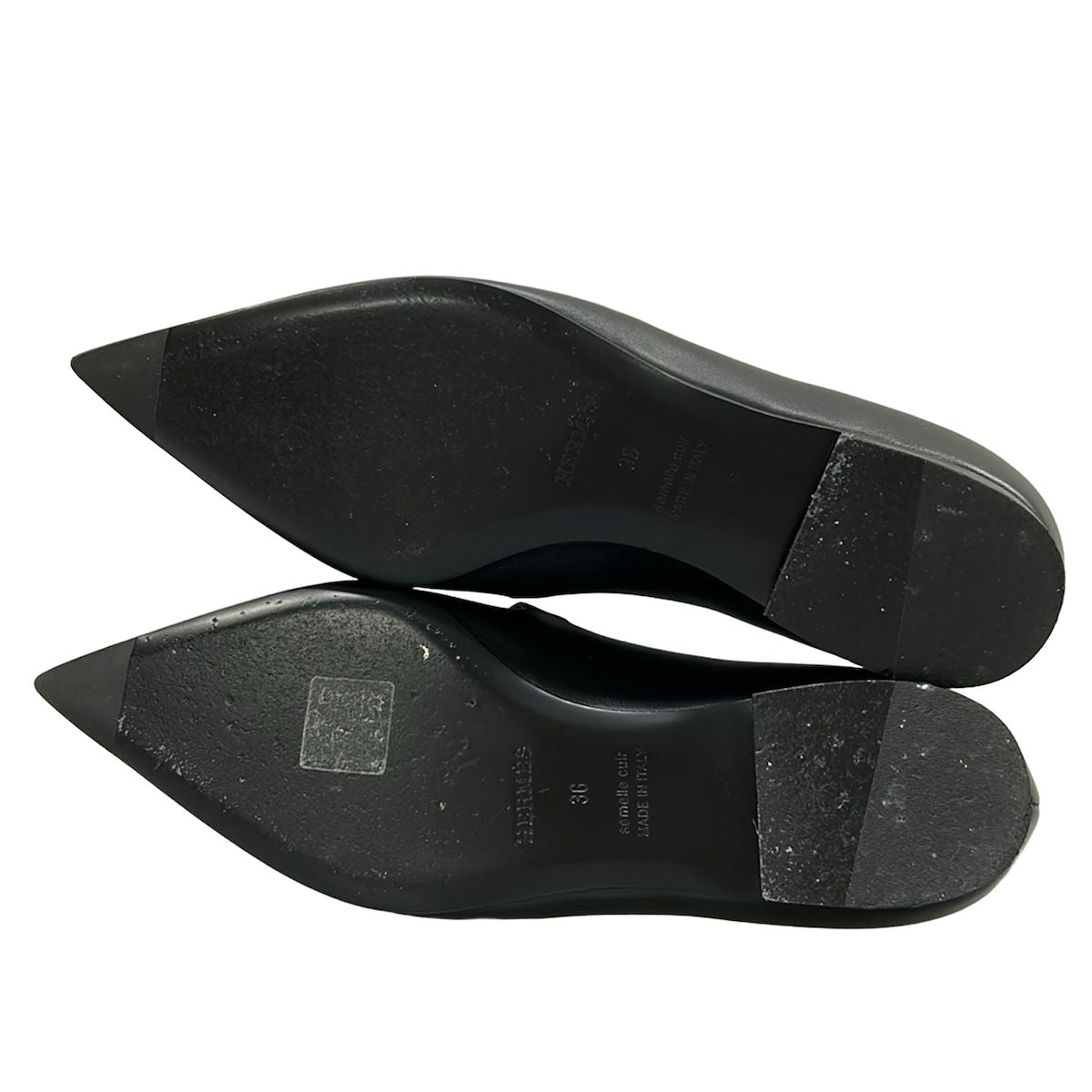 Hermes Flat Shoes 36 Kelly Buckle Black Silver Leather — view 8