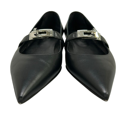 Hermes Flat Shoes 36 Kelly Buckle Black Silver Leather — view 5