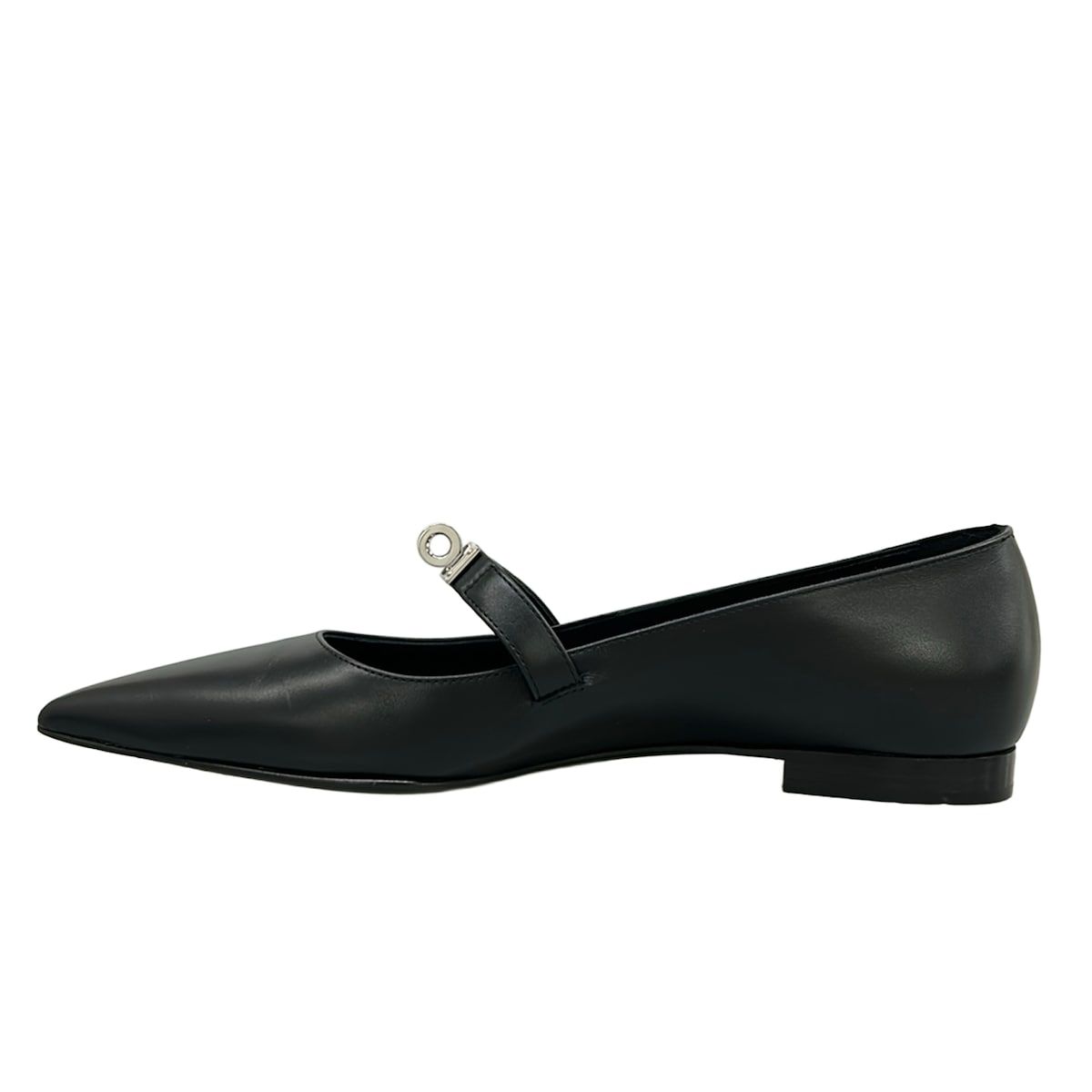 Hermes Flat Shoes 36 Kelly Buckle Black Silver Leather — view 3