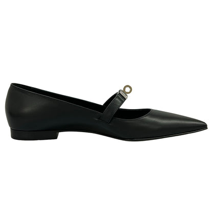 Hermes Flat Shoes 36 Kelly Buckle Black Silver Leather — view 2