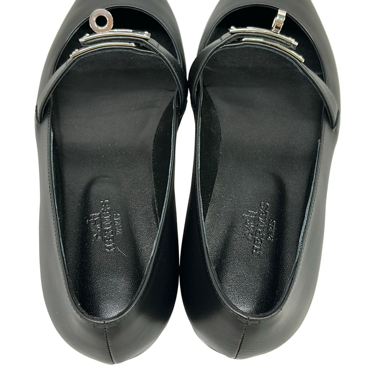 Hermes Flat Shoes 36 Kelly Buckle Black Silver Leather — view 7