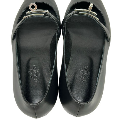 Hermes Flat Shoes 36 Kelly Buckle Black Silver Leather — view 7