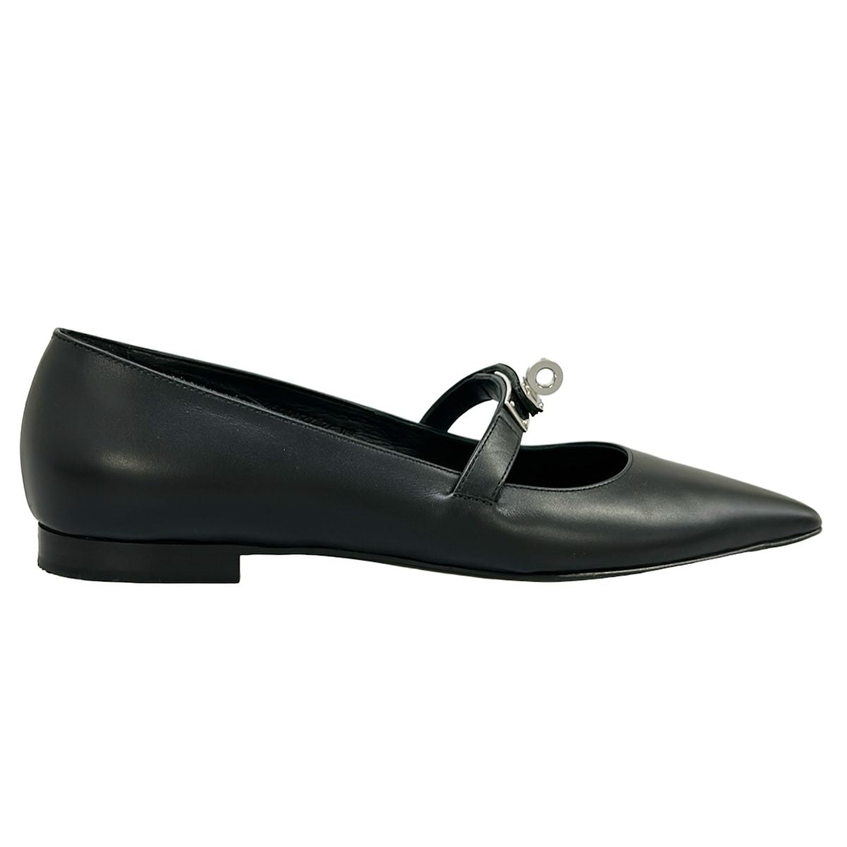 Hermes Flat Shoes 36 Kelly Buckle Black Silver Leather — view 4