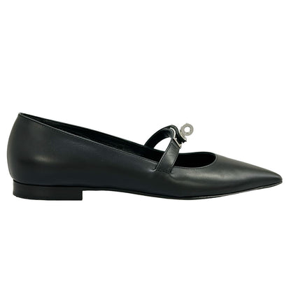 Hermes Flat Shoes 36 Kelly Buckle Black Silver Leather — view 4