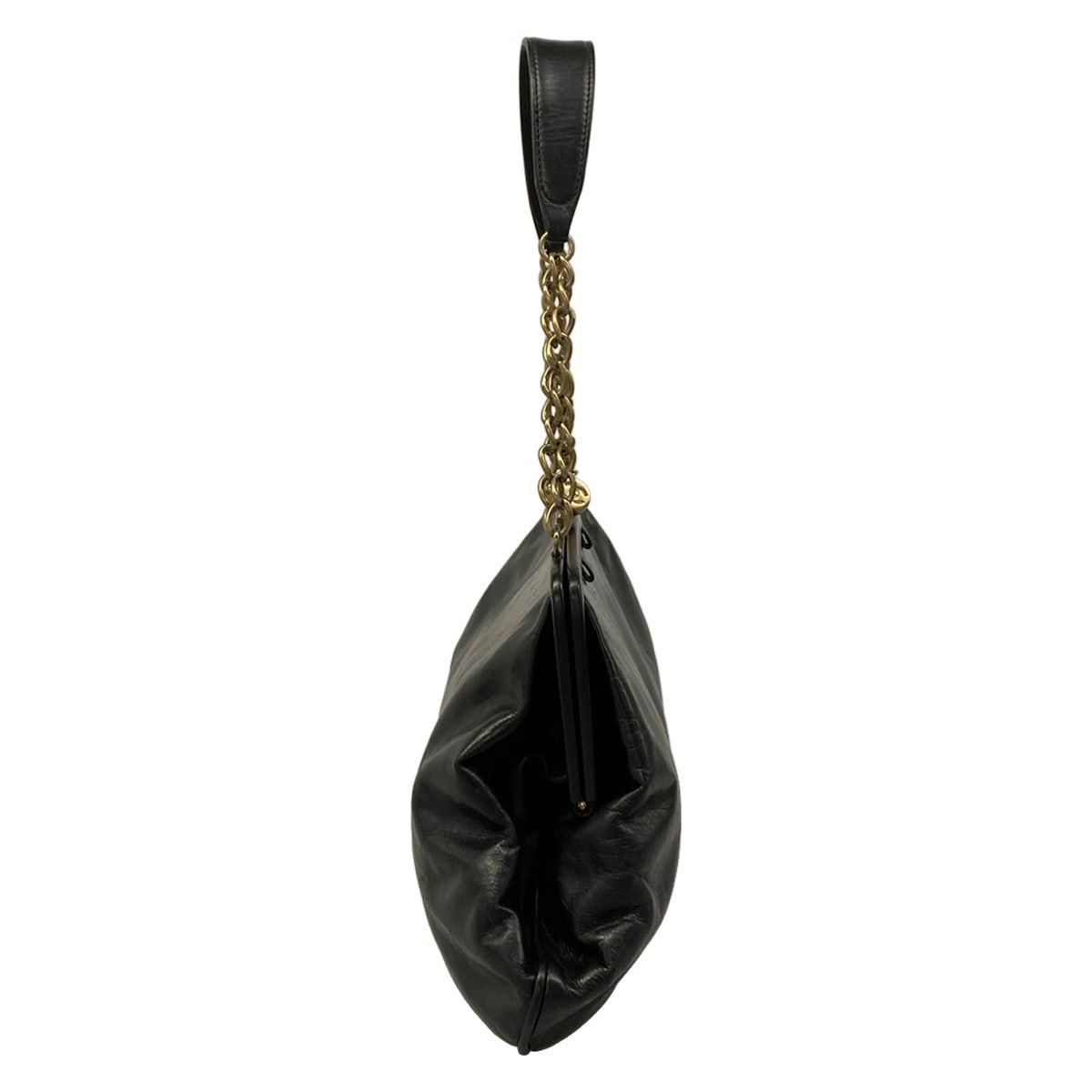 Chanel Shoulder Bag Black Chain Vintage Gold Mouth — view 2