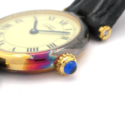 Cartier Watch Must Vande Mvermeil 925 Sterling Silver External Leather Beige — view 8