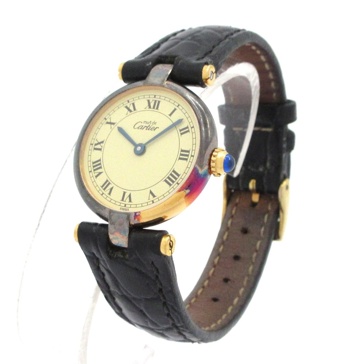 Cartier Watch Must Vande Mvermeil 925 Sterling Silver External Leather Beige — view 2
