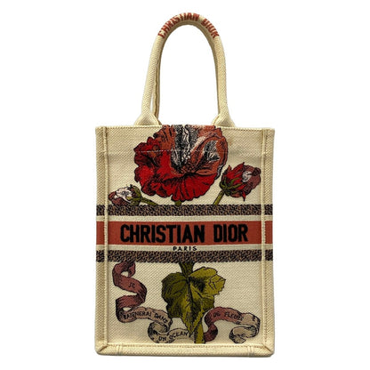 Dior Tote Book Vertical Ivory Dark Green Multi Flower