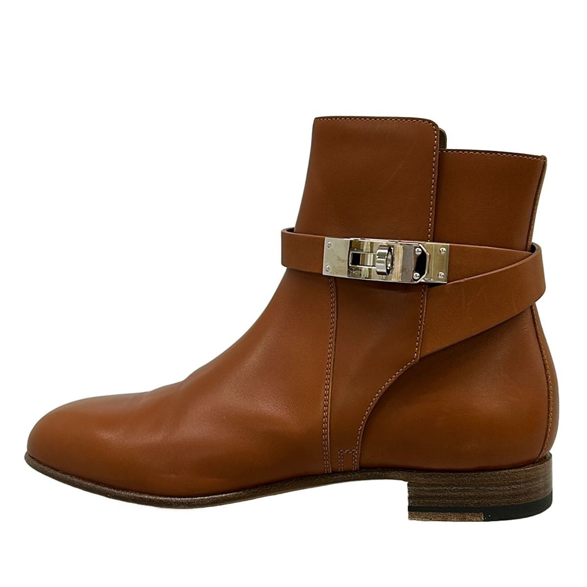 Hermes Short Boots 36 Neo Brown Kelly Buckle Silver Leather