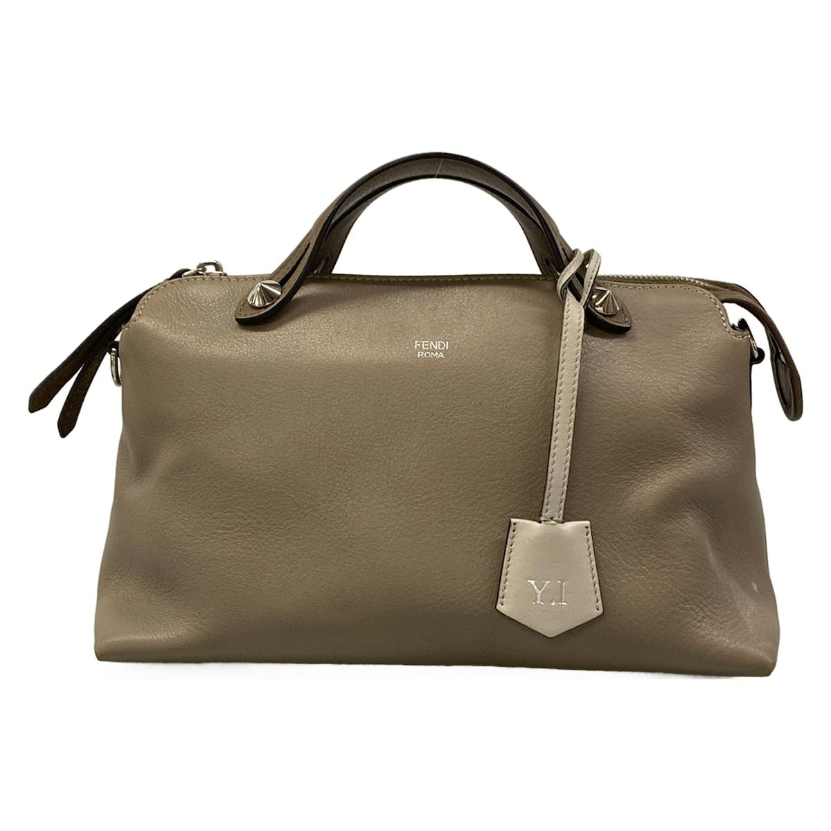 Fendi Handbag by the Way Gray Beige Leather