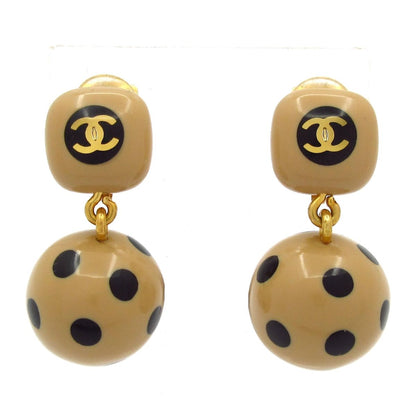 Chanel Earrings CC Logo Beige Black