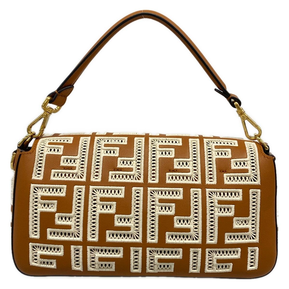 Fendi Handbag Mamma Bucket Brown White FF Embroidery Leather — view 3