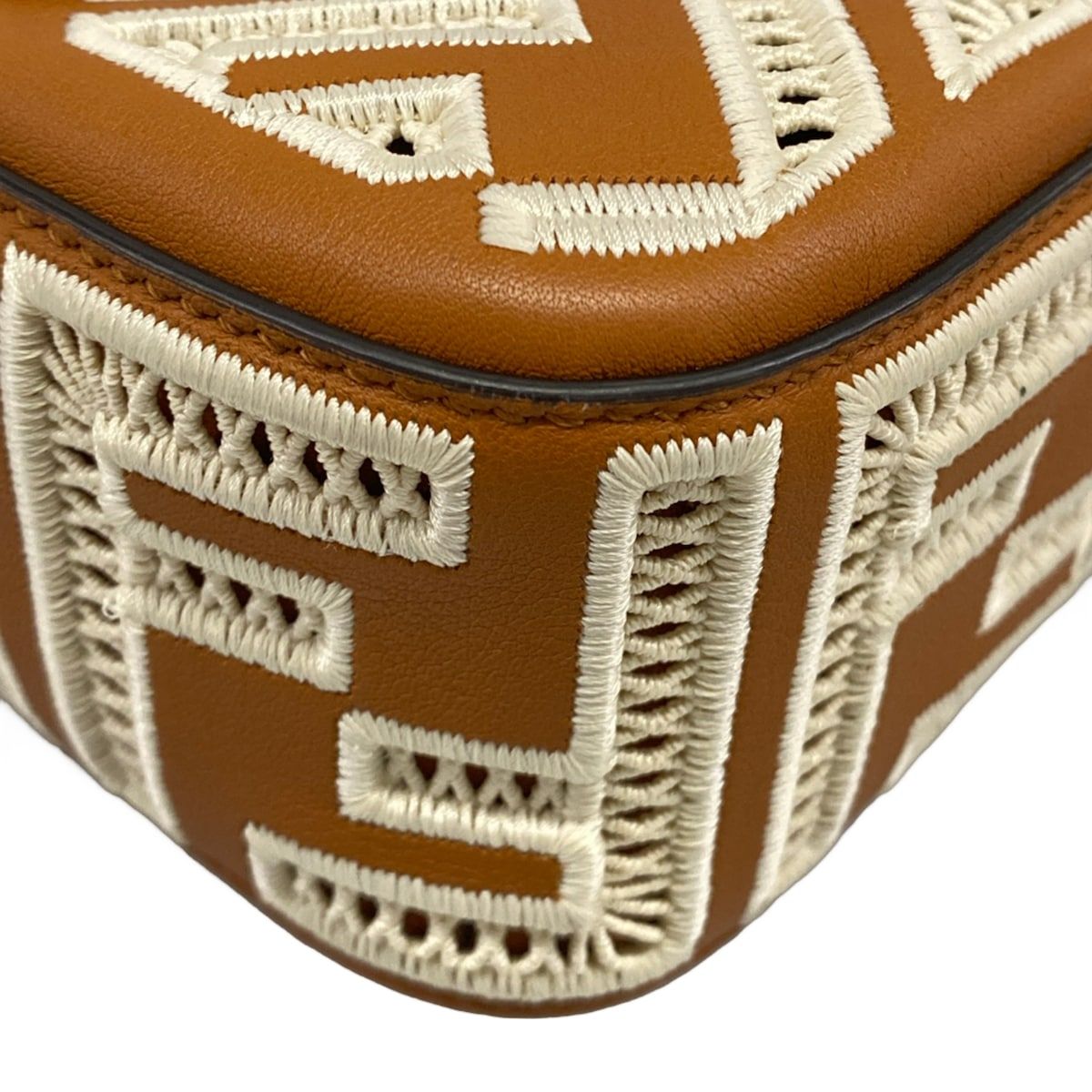 Fendi Handbag Mamma Bucket Brown White FF Embroidery Leather — view 6