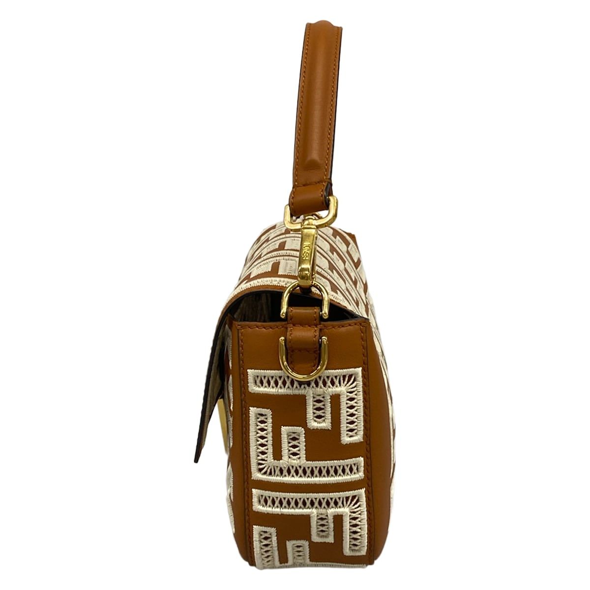 Fendi Handbag Mamma Bucket Brown White FF Embroidery Leather — view 4