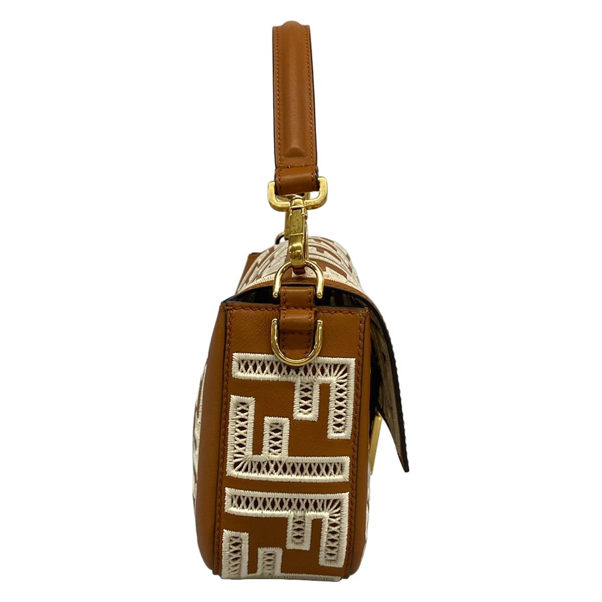 Fendi Handbag Mamma Bucket Brown White FF Embroidery Leather — view 2