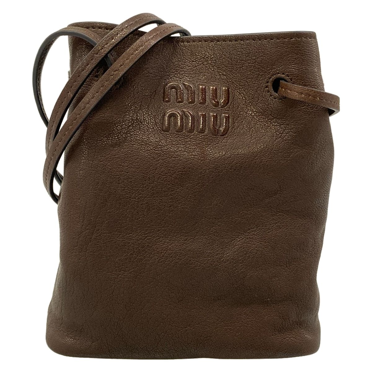 Miu Miu Shoulder Bag Nappa Leather Dark Brown Drawstring