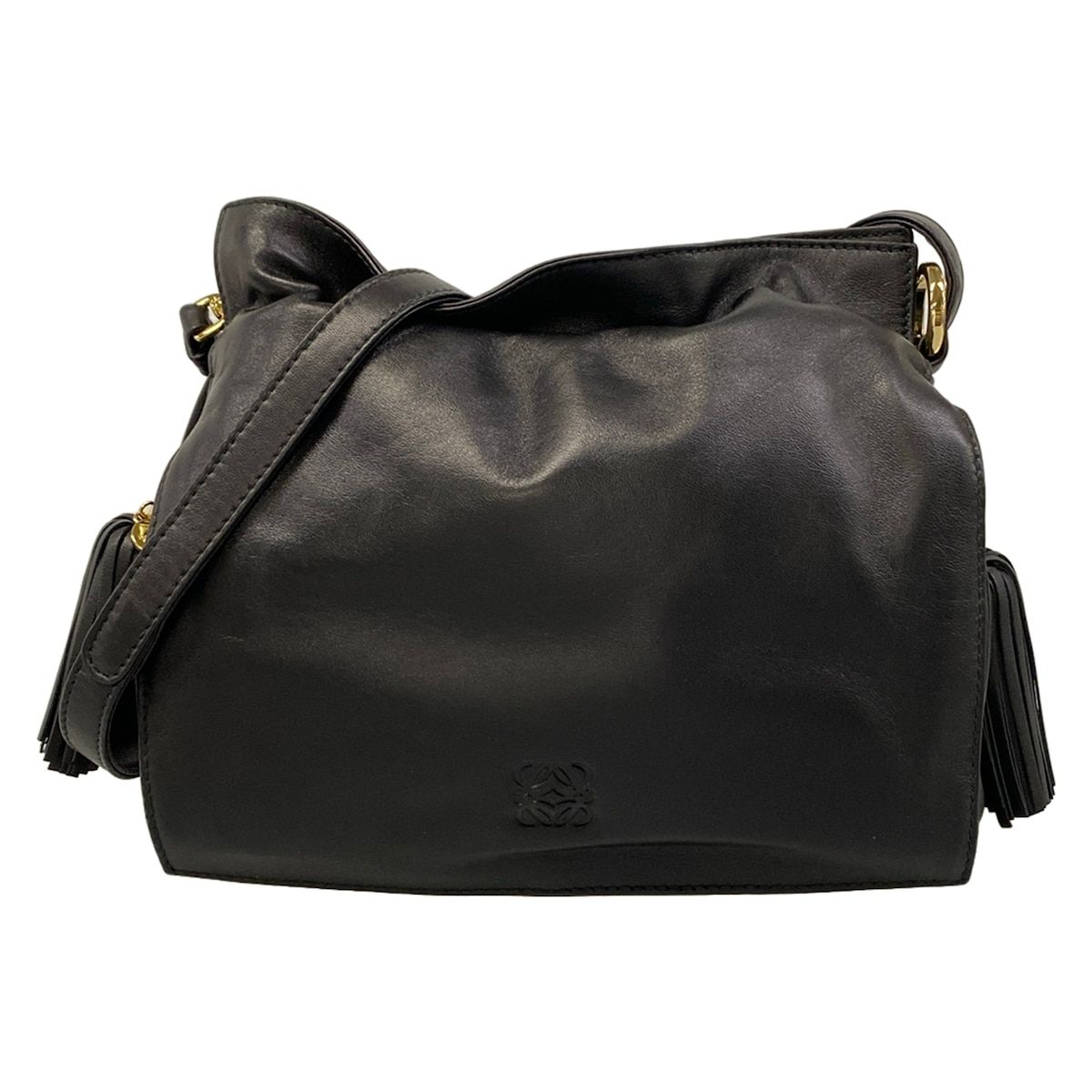 Loewe Shoulder Bag Flamenco 22 Black Drawstring Leather