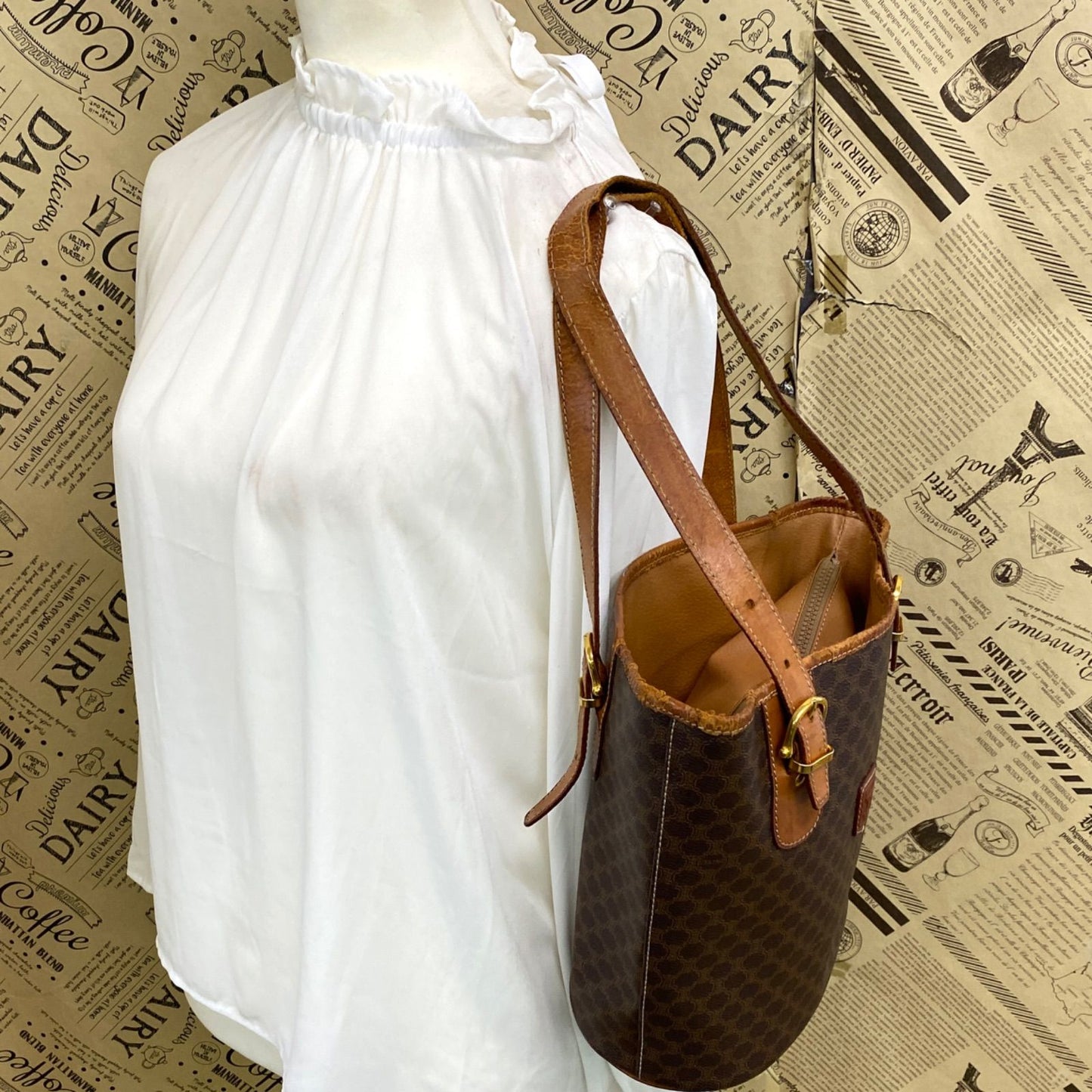 Celine Tote Macadam Brown Business Bucket — view 3