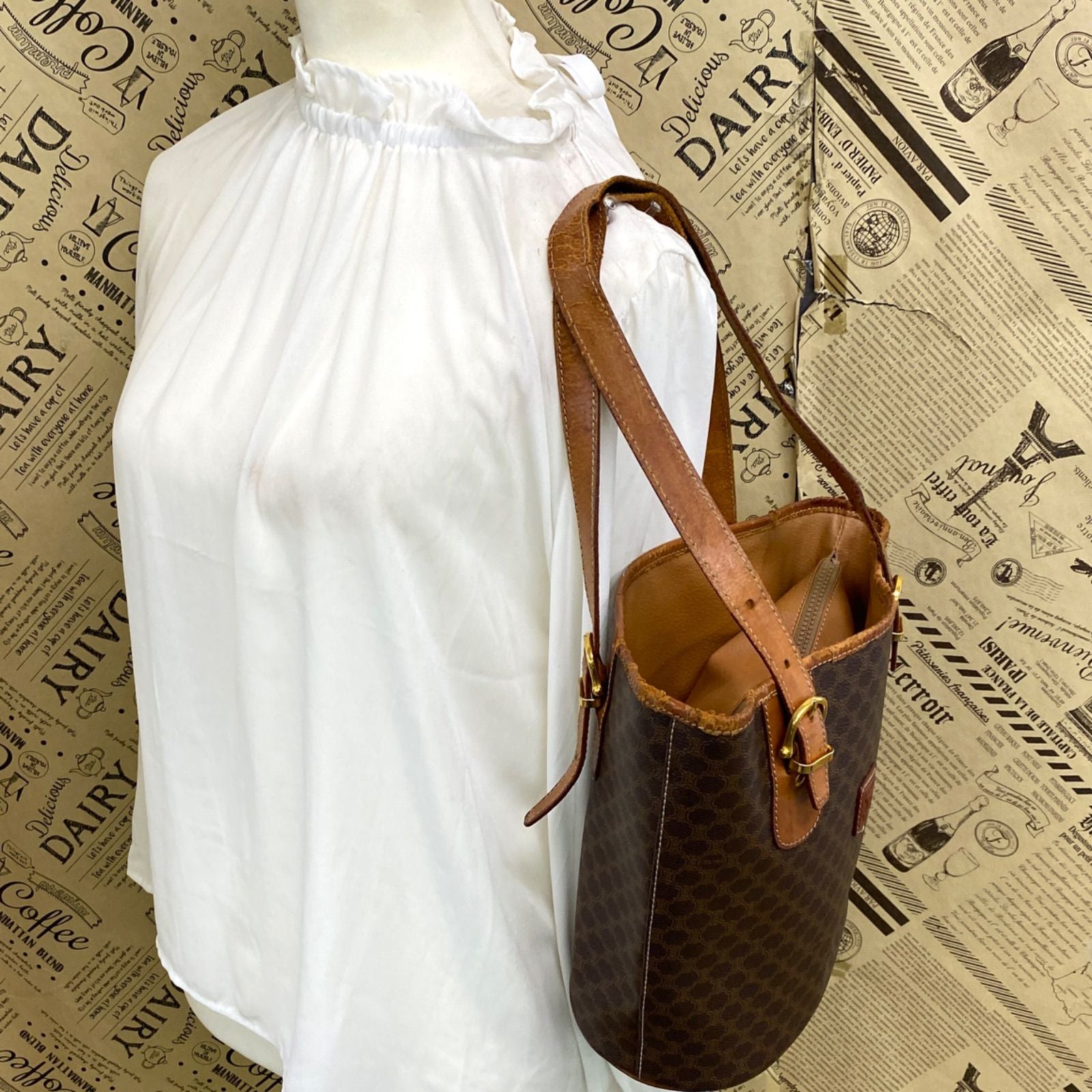 Celine Tote Macadam Brown Business Bucket — view 3