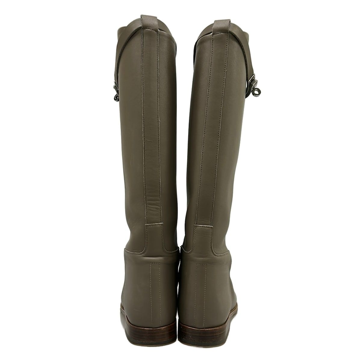 Hermes Long Boots 37.5 Jumping Gray Beige Kelly Buckle Silver Leather — view 6