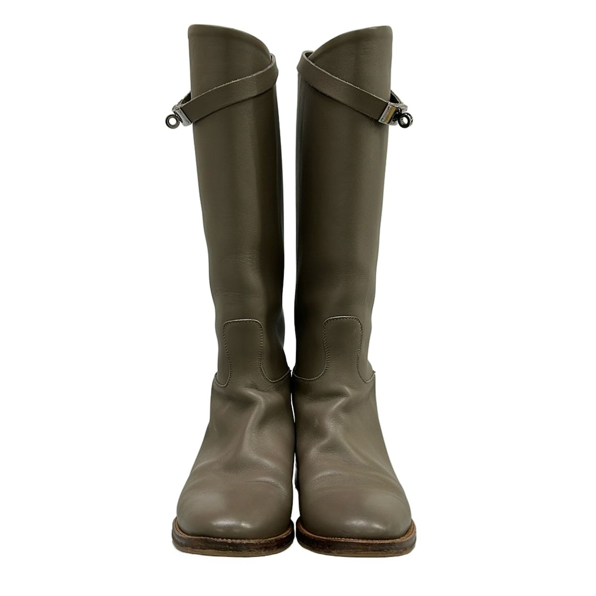 Hermes Long Boots 37.5 Jumping Gray Beige Kelly Buckle Silver Leather — view 5
