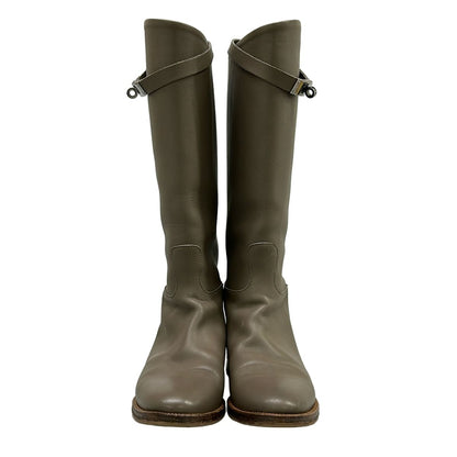 Hermes Long Boots 37.5 Jumping Gray Beige Kelly Buckle Silver Leather — view 5
