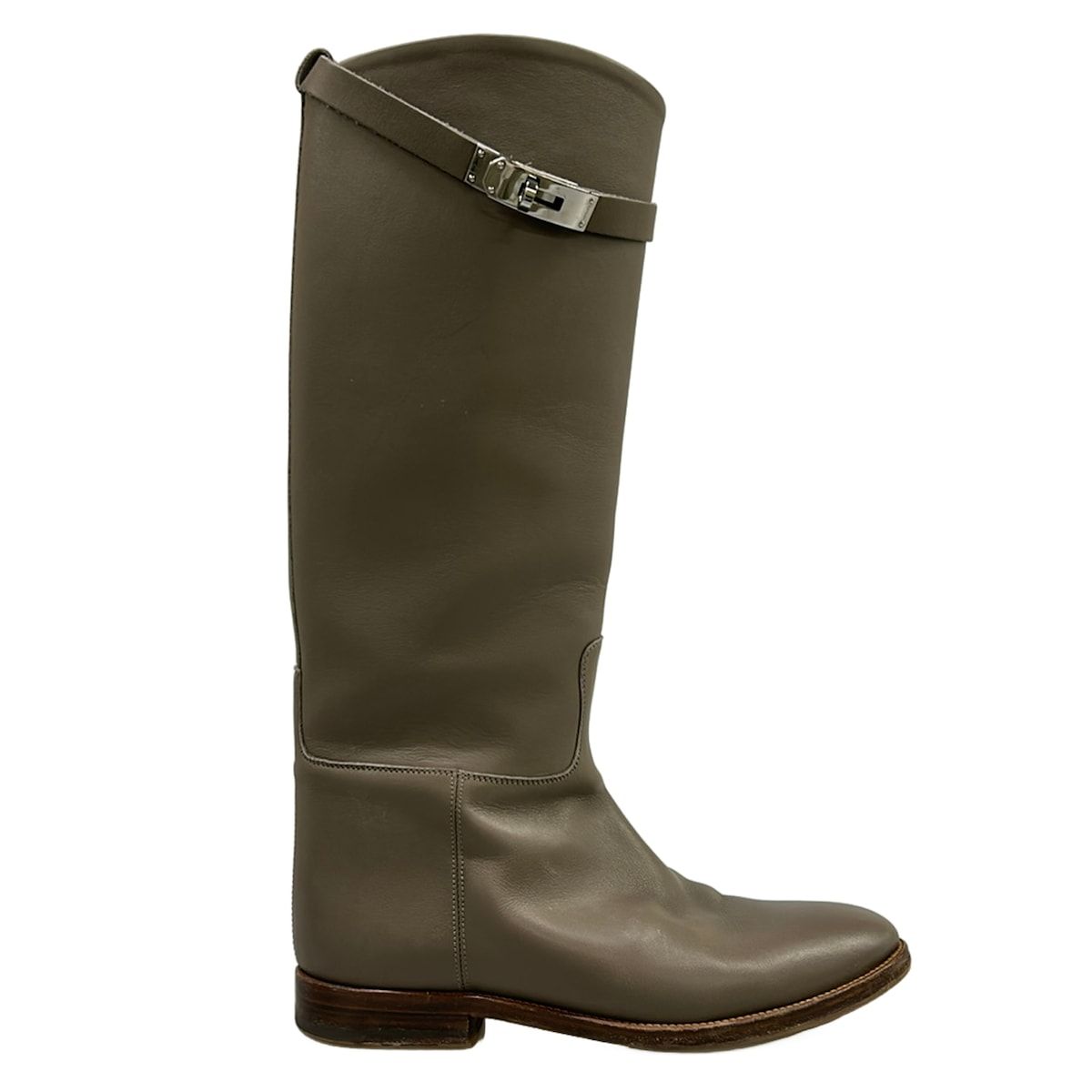 Hermes Long Boots 37.5 Jumping Gray Beige Kelly Buckle Silver Leather — view 4