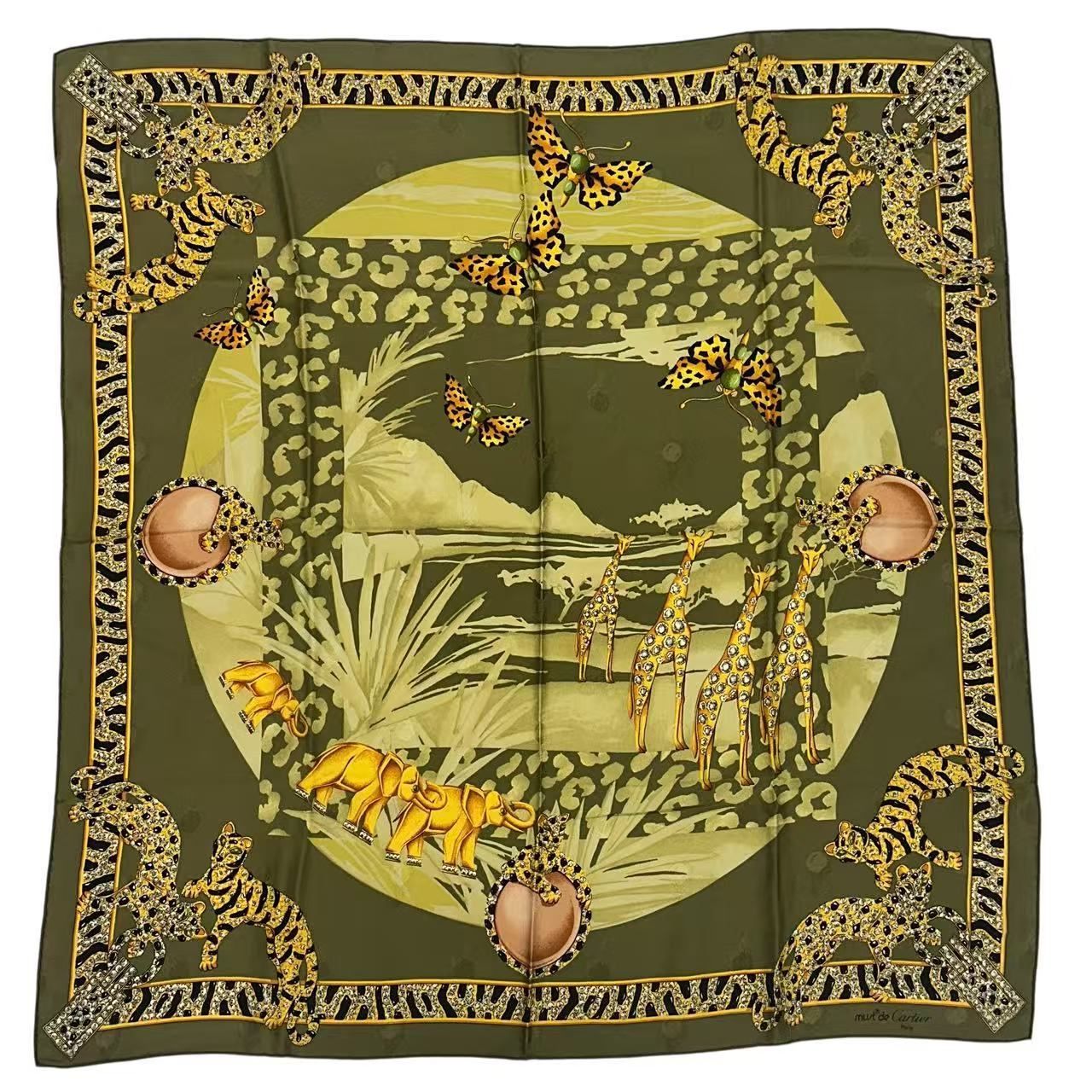 Cartier Scarf Silk Must de Cartier Animal Pattern Green