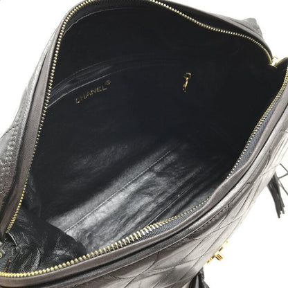Chanel CC Logo Quilted Lambskin Leather Fringe Shoulder Bag Crossbody Black — view 8