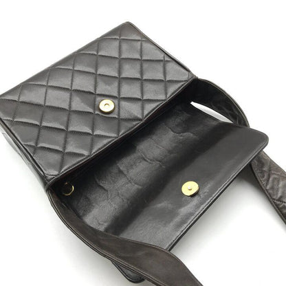Chanel Quilted CC Logo Lambskin Leather Shoulder Bag Brown — view 8