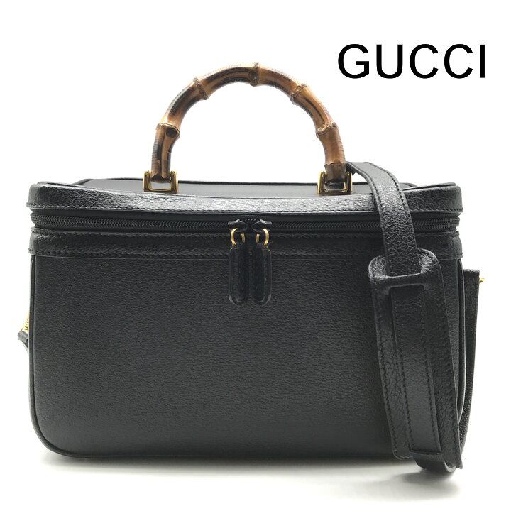Gucci Bamboo Line Leather 2-Way Bag Vanity Black