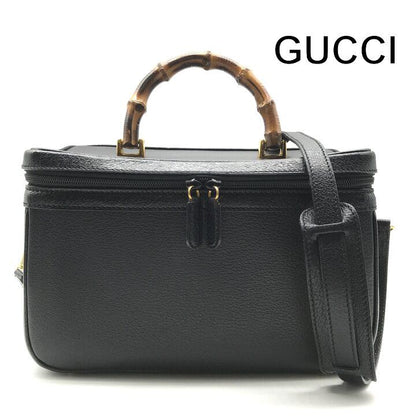 Gucci Bamboo Line Leather 2-Way Bag Vanity Black