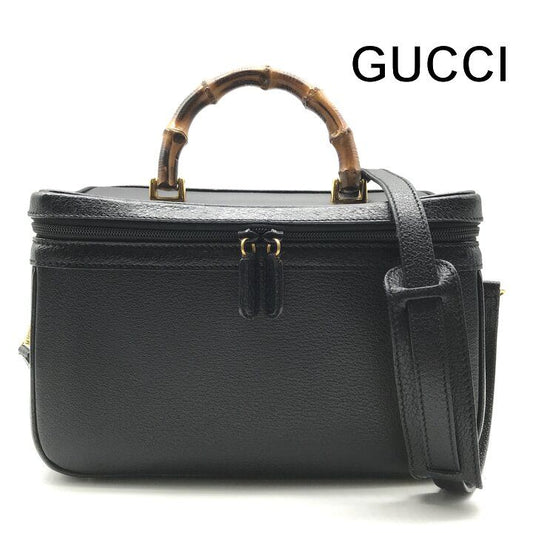 Gucci Bamboo Line Leather 2-Way Bag Vanity Black