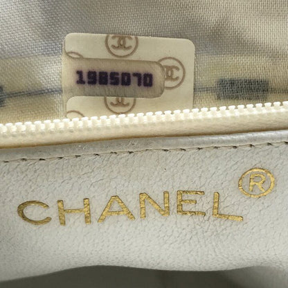 Chanel CC Logo Quilted Lambskin Leather Fringe Chain Shoulder Bag White — view 9