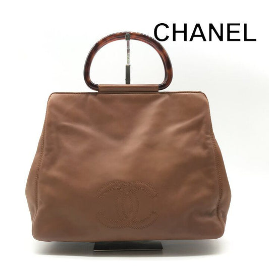 Chanel CC Logo Lambskin Leather Tortoiseshell Handle Hand Brown Shoulder