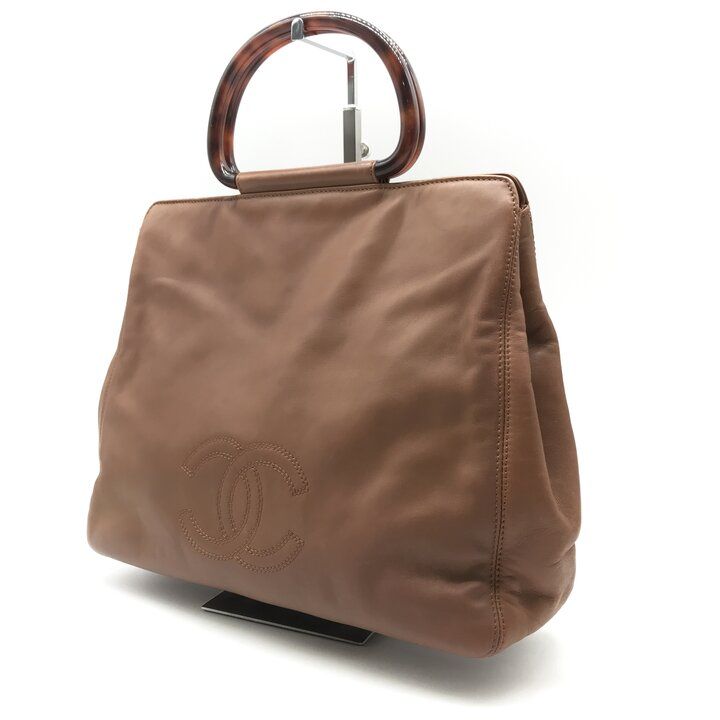 Chanel CC Logo Lambskin Leather Tortoiseshell Handle Hand Brown Shoulder — view 2