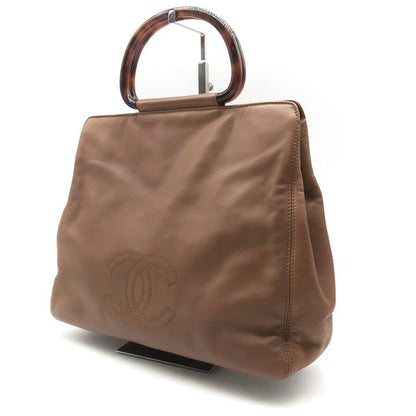 Chanel CC Logo Lambskin Leather Tortoiseshell Handle Hand Brown Shoulder — view 2