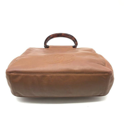 Chanel CC Logo Lambskin Leather Tortoiseshell Handle Hand Brown Shoulder — view 4