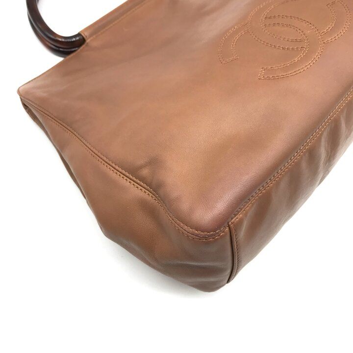 Chanel CC Logo Lambskin Leather Tortoiseshell Handle Hand Brown Shoulder — view 5