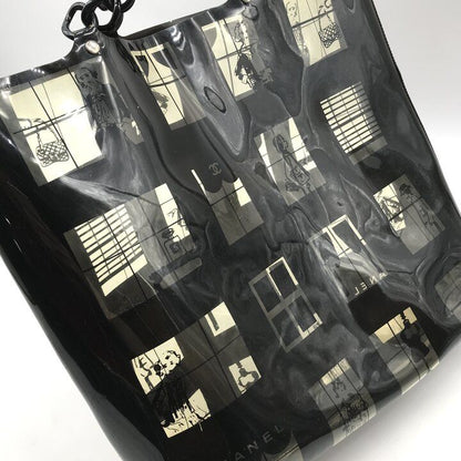 Chanel CC Logo Window Line Vinyl Tote Shoulder Bag Plastic Chain Black — view 9