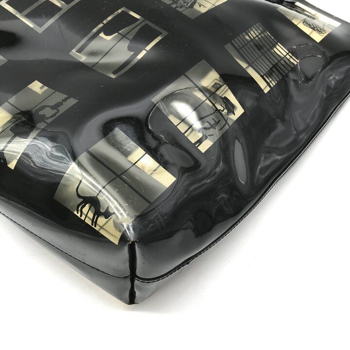 Chanel CC Logo Window Line Vinyl Tote Shoulder Bag Plastic Chain Black — view 6