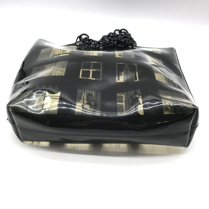 Chanel CC Logo Window Line Vinyl Tote Shoulder Bag Plastic Chain Black — view 4